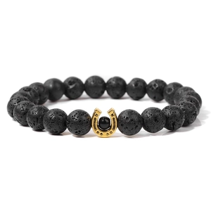 Bracciale Vintage in Pietra Naturale Con Ciondolo a Ferro di Cavallo Oro Pietra Lavica in Agata Fatta a Mano Gioielli da Donna