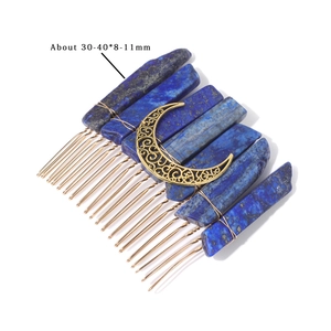 Bohemian Natural Stone Hair Comb Handmade Wire Wrapped Lapis Lazuli Amethyst Tiger Eye Filigree Moon Hair Clips Bridal Jewelry