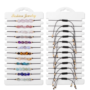 Handmade Woven Adjustable Rope Bracelet Natural Stone Chip Beads Alloy Charm Friendship Jewelry For Women Men
