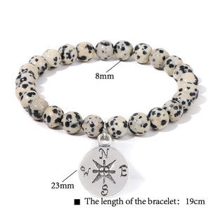 8mm Dalmatiner-Jaspis Perlenarmband mit 23mm Vintage-Kompass-Anhänger für Herren