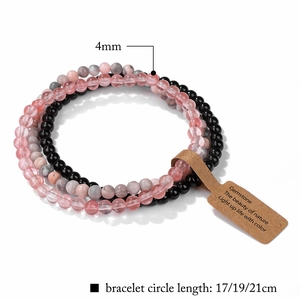 Three-piece natural 4mm stone bead bracelet set with amethyst and vintage tag detail