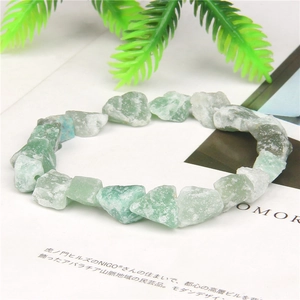 Natural raw green stone bracelet with irregular unpolished mineral beads for men and women