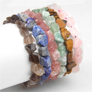 Natural raw gemstone chip bracelet set including rose quartz and tiger eye stones