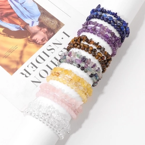 Set of natural irregular stone chip bracelets featuring amethyst quartz and lapis lazuli