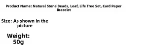 Detail showing natural stone bead bracelets weight 50g with tree of life charms on cardboard