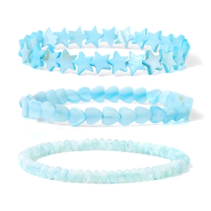 Vintage 3 Stuks Schelp Kralen Armband Set Voor Dames Strandstijl Hart Ster Vorm Kunstparelmoer Elastisch Touw Hand Sieraden