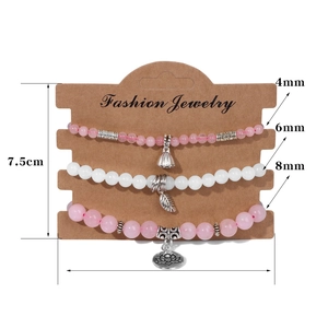 Ensemble de 3 bracelets en perles de pierre naturelle avec lotus argenté et feuilles