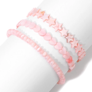 Roze schelp armbandenset voor dames met ster hart en ronde kralen driedelig set