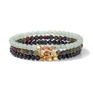 Natural Stone Bead Bracelet Set Minimalist Alloy Metal Spacer Beads Vintage Elastic Hand String Jewelry For Men Women