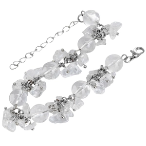 Bracelet en cristal naturel clair avec pierres irrégulières et fermoir mousqueton argenté