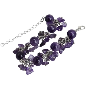 Bracelet multicouche en améthyste naturelle avec pierres irrégulières et fermoir mousqueton