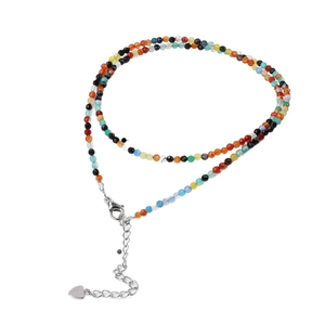 Collar minimalista de cuentas de piedra natural multicolor con colgante de corazón