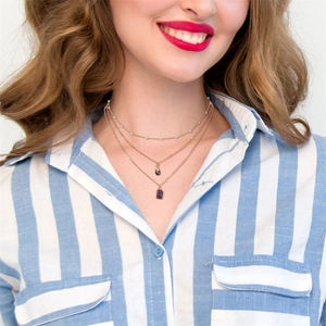 Three-layer 18k gold plated necklace featuring natural purple stones and white pearls