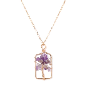 Collana con Ciondolo in Lega Placcata Oro e Cristallo Artificiale Viola Vintage per Donna Gioielli Fatti a Mano Stile Ametista