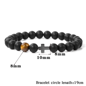 Naturstein Hämatit Kreuz Perlen Armband Retro Minimalistisch Elastisches Seil Tigerauge Achat Gebet Schmuck Für Herren Damen