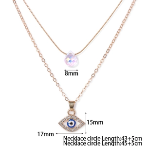 Detailed size specifications for evil eye pendant and faceted bead necklace set