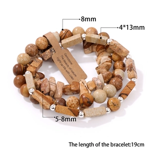 Set di tre braccialetti in perline di pietra naturale ametista e diaspro marrone