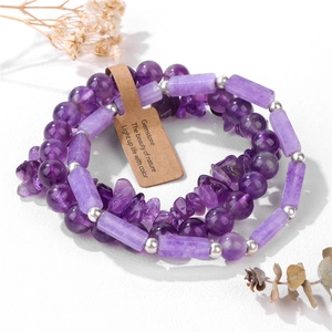 Vintage Natural Stone Beads Bracelet For Men Women Amethyst Tiger Eye Jasper Rectangular Stone Chip Handmade Jewelry Gift