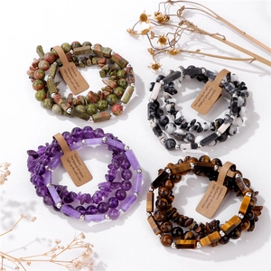 Braccialetti con Perline in Pietra Naturale Vintage per Uomo Donna Fatti a Mano Ametista Occhio di Tigre Perline Rettangolari Gioielli Regalo