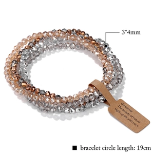 Mehrlagiges Armband-Set aus facettierten 3x4mm Glasperlen in Champagner-Gold und Silber