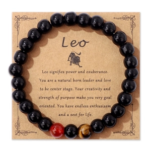 Braccialetto con Perline 12 Segni Zodiacali per Uomo Donna Fatto a Mano Perline in Vetro Pietra Elastico Bracciale Retro Gioielli Regalo
