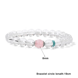 Pulsera minimalista de cristal con cuarzo rosa de 8mm y cuenta turquesa para regalo