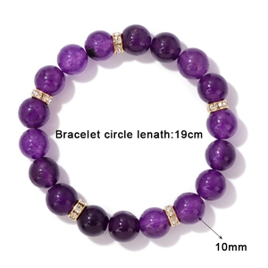 Bracelet de perles de pierre naturelle violette 10mm avec entretoises dorées en zircon