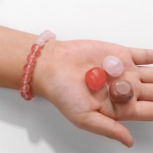 Set bracciale con perle di cristallo rosa naturale e pietre vulcaniche per uomo