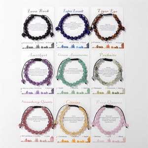 Set van 9 verstelbare natuurstenen armbanden inclusief Engelse beschrijvende cadeaukaarten