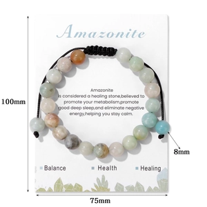 Verstelbare Amazoniet kralenarmband op kaart met helende betekenis voor heren