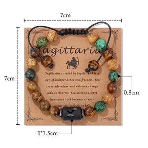 Bracciale Sagittario regolabile con perle occhio di tigre e turchese su carta kraft
