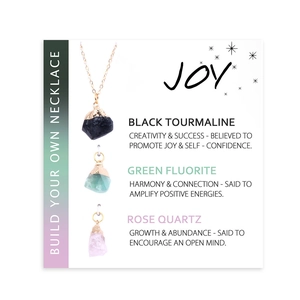 Detailed set of raw stone pendants including Black Tourmaline, Green Fluorite and Rose Quartz