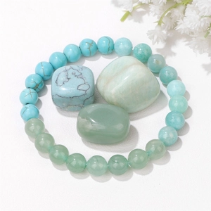 Set bracciale di perline in pietra naturale con pietre grezze lucide blu e verdi