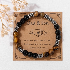 Tiger eye and hematite beaded bracelet set on Dad and Son gift card display
