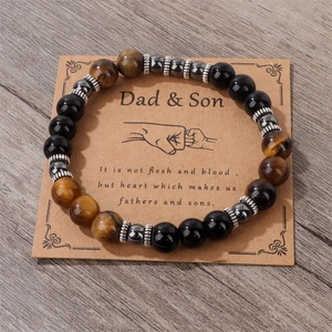 Detail of tiger eye and hematite bead bracelet on a Dad and Son gift card display