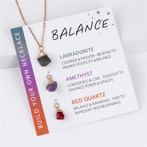 DIY necklace set with interchangeable raw labradorite, amethyst, and red quartz pendants