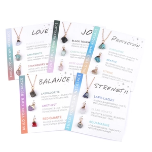 Natural raw crystal stone pendant necklace set in various gemstones on display cards