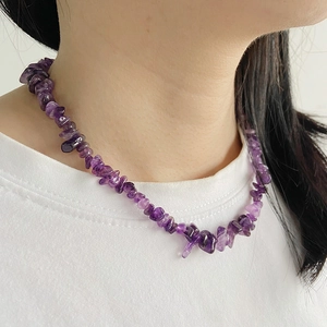 Collier bohème en perles d'améthyste violette irrégulière pour femmes et hommes