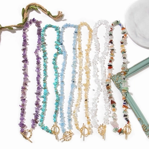 Bohemian natural crushed stone bead necklaces in six colors with golden OT buckle