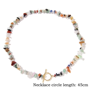 Colorful natural stone chip beaded necklace with golden OT buckle and 45cm length