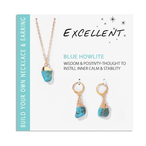 Set di gioielli con collana e orecchini in howlite blu con finitura dorata su cartoncino