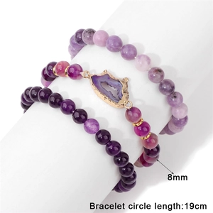 Ensemble de 3 bracelets en pierres naturelles violettes, perles 8mm et pendentif druse