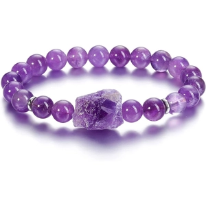 Pulsera de Cuentas de Ágata y Piedra en Bruto de Amatista Natural para Hombres Mujeres Vintage Amuleto de la Suerte Ojo de Tigre Cuarzo Rosa Cuerda Elástica Joyería Hecha a Mano