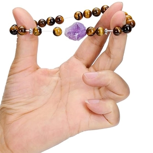 Pulsera de cuentas ojo de tigre con cristal de amatista pura y cuentas de metal