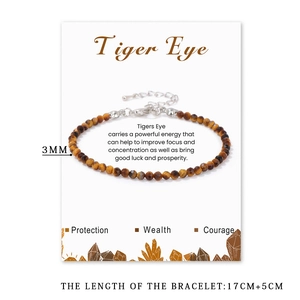 3mm Tigerauge Kristallperlenarmband mit 17cm+5cm verstellbarer Kette für Damen