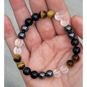 Tigerauge und Bergkristall Natursteinperlen Armband für Damen und Herren