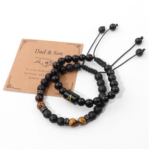 Armband-Set für Vater und Sohn mit Tigerauge-Steinen und Buchstaben-A-Anhänger