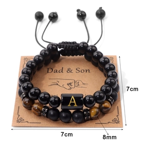 Vater und Sohn Doppelarmband mit Tigerauge-Steinen und Buchstaben-A-Anhänger