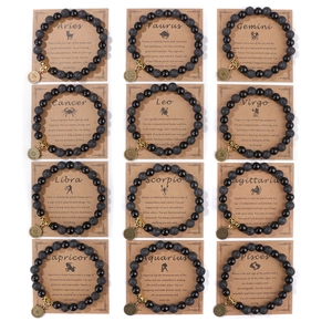 Pulsera de Cuentas de Piedra de Lava Ágata Negra 12 Signos del Zodiaco Pulsera con Amuleto de Constelación Hombre Mujer Regalo