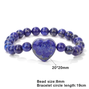 Lapis Lazuli Perlenarmband für Herren mit 20mm Herzstein-Anhänger und 8mm blauen Perlen